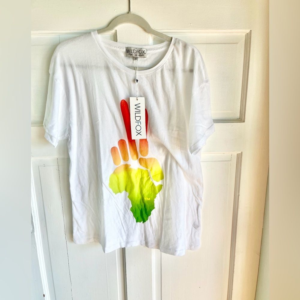 Nwt Wildfox reggae Rasta peace hand print white tshirt